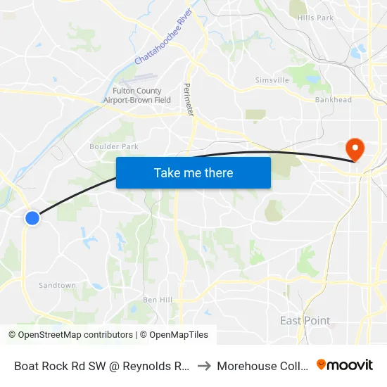 Boat Rock Rd SW @ Reynolds Rd SW to Morehouse College map