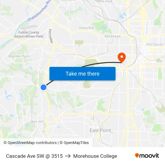 Cascade Ave SW @ 3515 to Morehouse College map