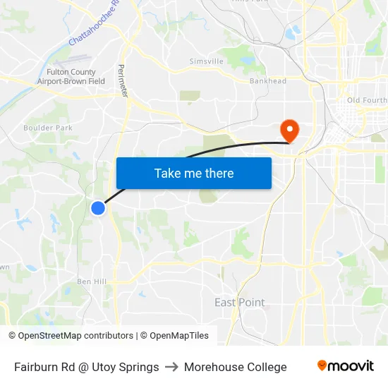 Fairburn Rd @ Utoy Springs to Morehouse College map