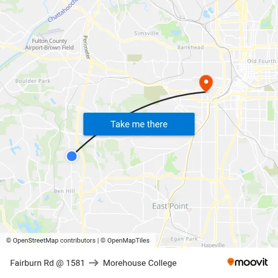 Fairburn Rd @ 1581 to Morehouse College map
