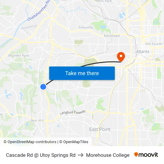 Cascade Rd @ Utoy Springs Rd to Morehouse College map