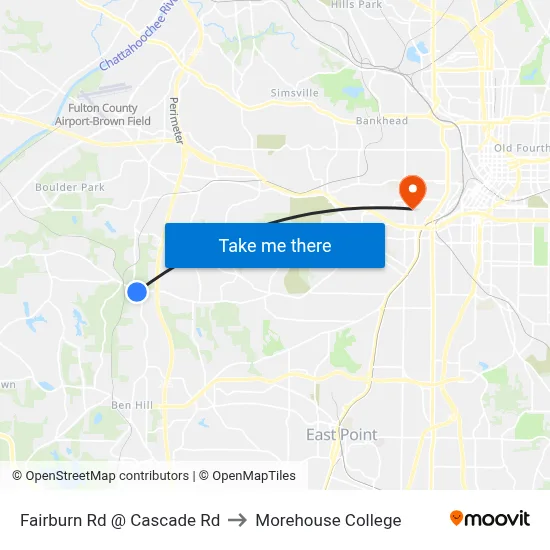 Fairburn Rd @ Cascade Rd to Morehouse College map