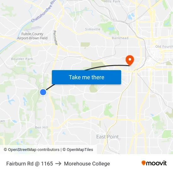 Fairburn Rd @ 1165 to Morehouse College map