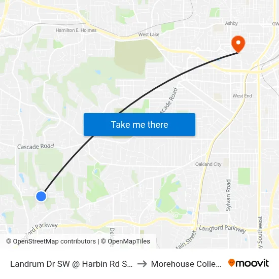 Landrum Dr SW @ Harbin Rd SW to Morehouse College map