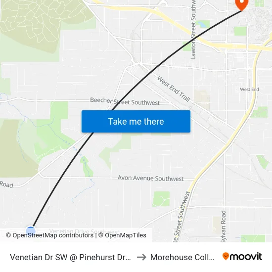 Venetian Dr SW @ Pinehurst Dr SW to Morehouse College map