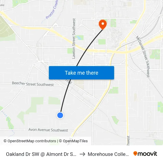 Oakland Dr SW @ Almont Dr SW to Morehouse College map