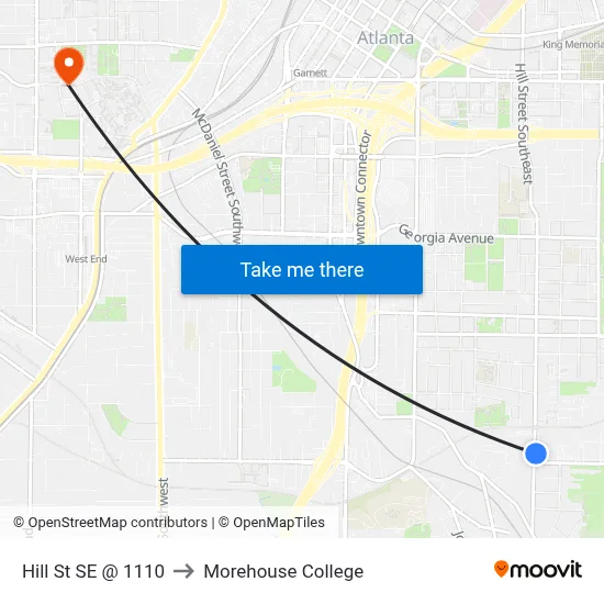 Hill St SE @ 1110 to Morehouse College map