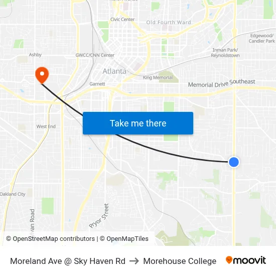 Moreland Ave @ Sky Haven Rd to Morehouse College map