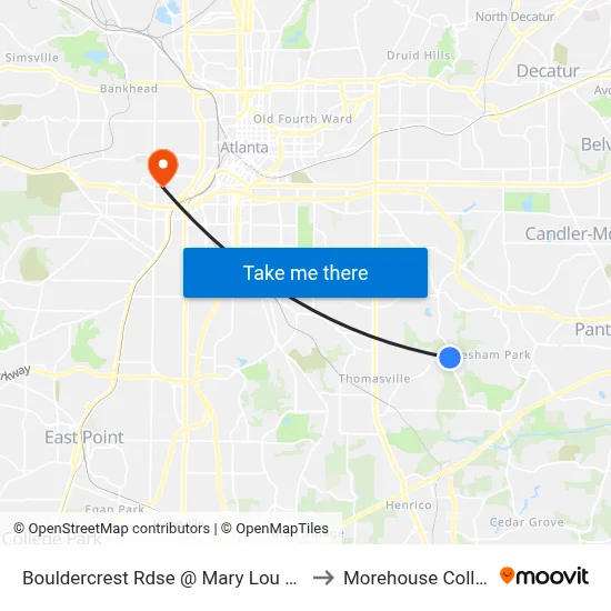 Bouldercrest Rdse @ Mary Lou Ln SE to Morehouse College map