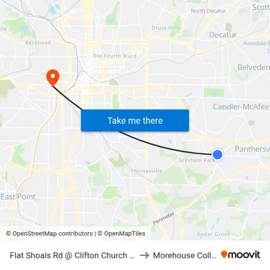 Flat Shoals Rd @ Clifton Church Rd SE to Morehouse College map