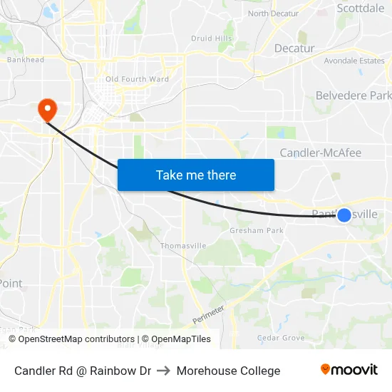 Candler Rd @ Rainbow Dr to Morehouse College map