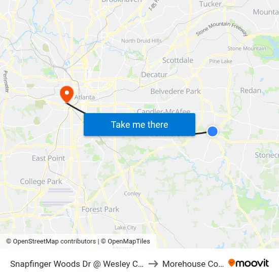 Snapfinger Woods Dr @ Wesley Chapel Rd to Morehouse College map