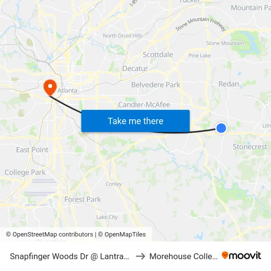 Snapfinger Woods Dr @ Lantrac Ct to Morehouse College map