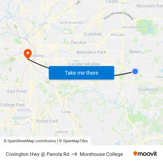Covington Hwy @ Panola Rd to Morehouse College map