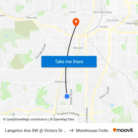 Langston Ave SW @ Victory Dr SW to Morehouse College map