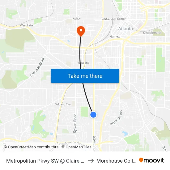 Metropolitan Pkwy SW @ Claire Dr SW to Morehouse College map