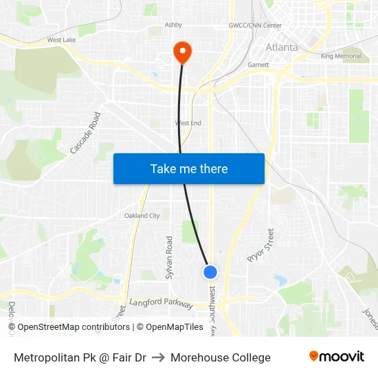 Metropolitan Pk @ Fair Dr to Morehouse College map