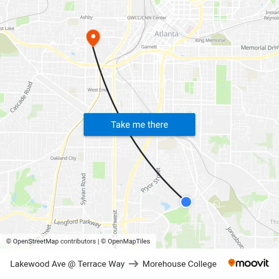 Lakewood Ave @ Terrace Way to Morehouse College map