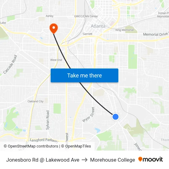 Jonesboro Rd @ Lakewood Ave to Morehouse College map