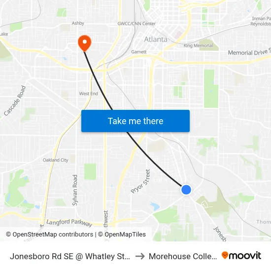 Jonesboro Rd SE @ Whatley St SE to Morehouse College map