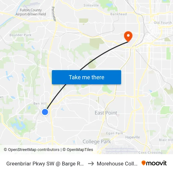 Greenbriar Pkwy SW @ Barge Rd SW to Morehouse College map