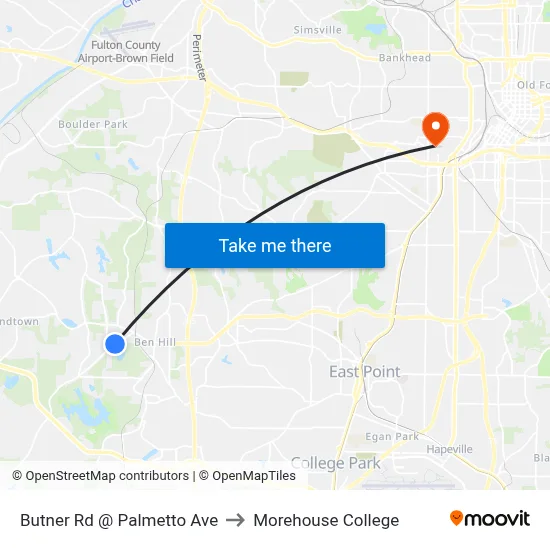 Butner Rd @ Palmetto Ave to Morehouse College map