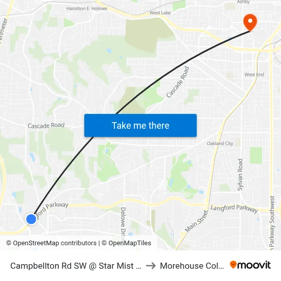 Campbellton Rd SW @ Star Mist Dr SW to Morehouse College map