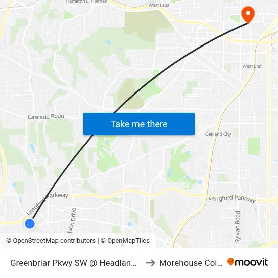 Greenbriar Pkwy SW @ Headland Dr SW to Morehouse College map