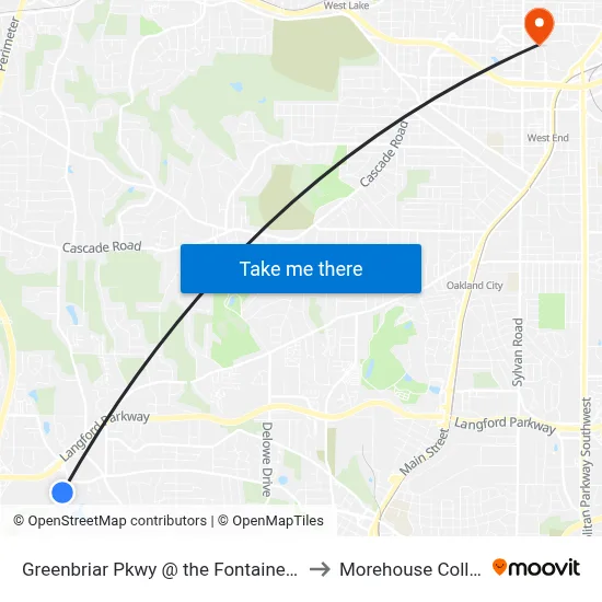 Greenbriar Pkwy @ the Fontainebleau to Morehouse College map