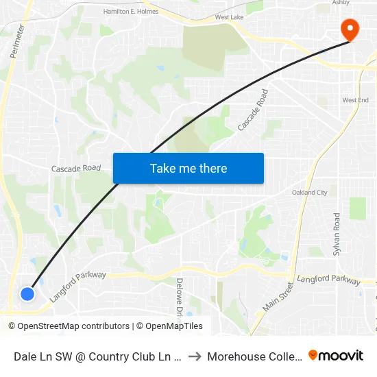 Dale Ln SW @ Country Club Ln SW to Morehouse College map