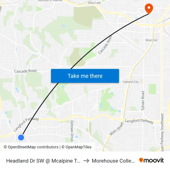 Headland Dr SW @ Mcalpine Ter to Morehouse College map