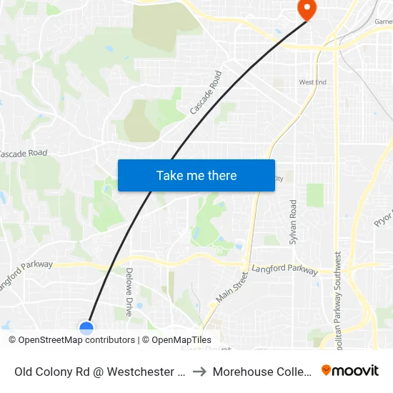 Old Colony Rd @ Westchester Dr to Morehouse College map