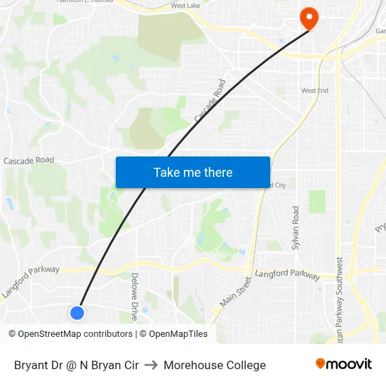 Bryant Dr @ N Bryan Cir to Morehouse College map
