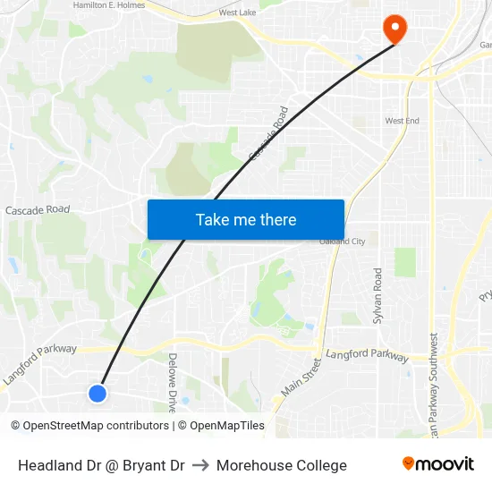 Headland Dr @ Bryant Dr to Morehouse College map