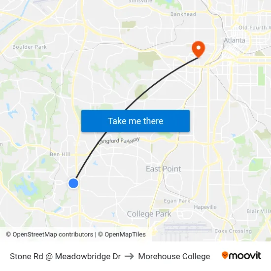 Stone Rd @ Meadowbridge Dr to Morehouse College map