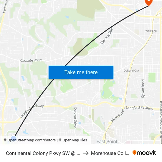Continental Colony Pkwy SW @ 3030 to Morehouse College map