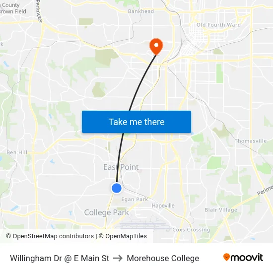 Willingham Dr @ E Main St to Morehouse College map