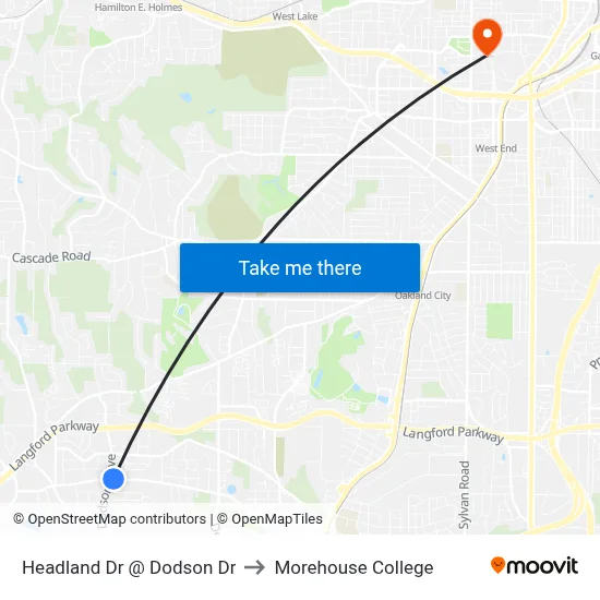 Headland Dr @ Dodson Dr to Morehouse College map