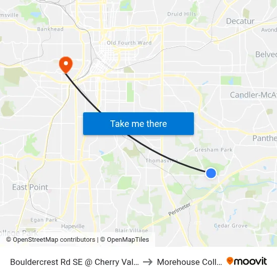 Bouldercrest Rd SE @ Cherry Valley Dr to Morehouse College map