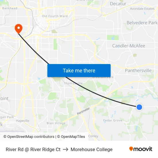 River Rd @ River Ridge Ct to Morehouse College map