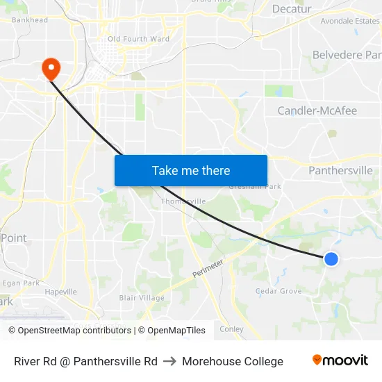 River Rd @ Panthersville Rd to Morehouse College map