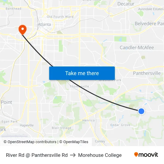 River Rd @ Panthersville Rd to Morehouse College map