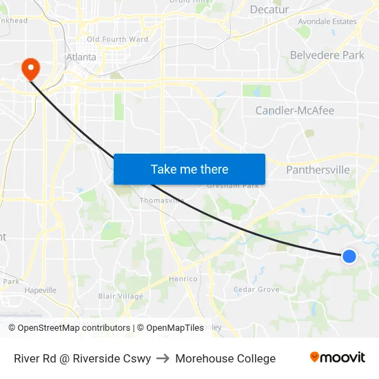 River Rd @ Riverside Cswy to Morehouse College map