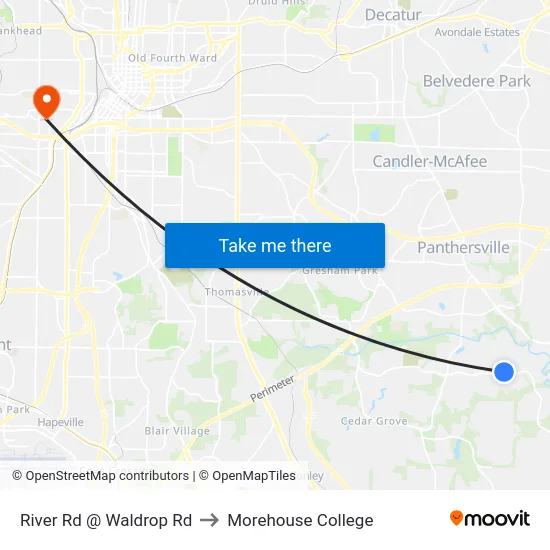River Rd @ Waldrop Rd to Morehouse College map