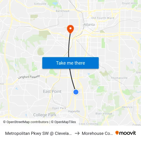 Metropolitan Pkwy SW @ Cleveland Ave S to Morehouse College map