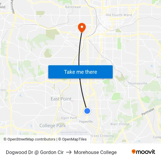 Dogwood Dr @ Gordon Cir to Morehouse College map