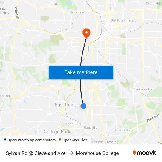 Sylvan Rd @ Cleveland Ave to Morehouse College map