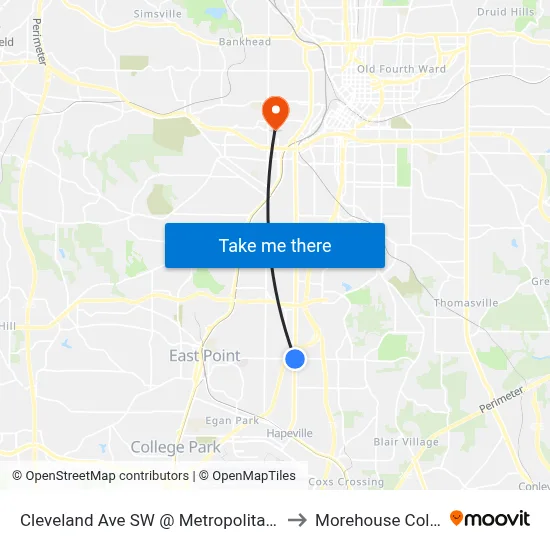 Cleveland Ave SW @ Metropolitan Pkwy to Morehouse College map