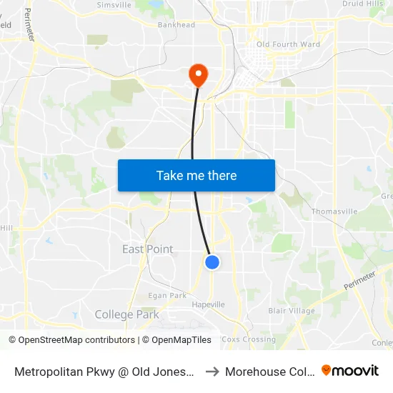 Metropolitan Pkwy @ Old Jonesboro Rd to Morehouse College map