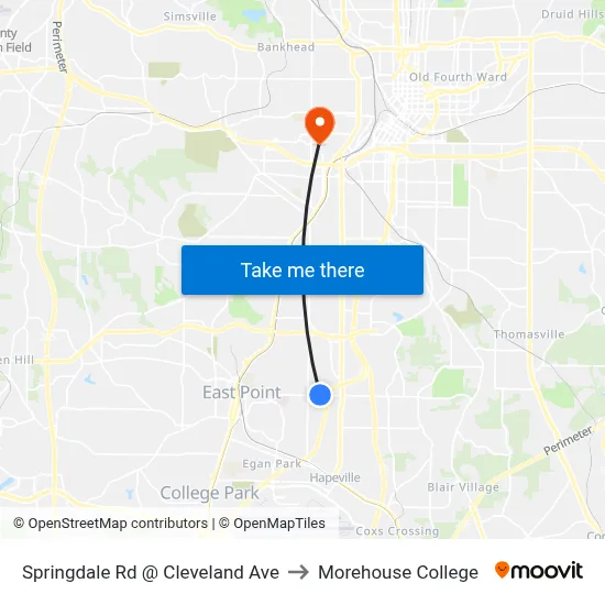 Springdale Rd @ Cleveland Ave to Morehouse College map